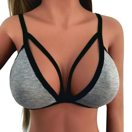 

Leylayray Underwear Women Alluring Women Bra Elastic Cage Bra Strappy Hollow Out Bra Bustier Black M(Buy 2 Get 1 Free)