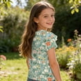 thumbnail image 4 of Abcomgle Girls Shirts Size 7-8 Crewneck Vintage Floral Print Toddler Girls T-Shirts Double Layer Ruffle Short Sleeve Tshirts Toddler Summer Cute Cotton Toddler Tops Girls, 4 of 5