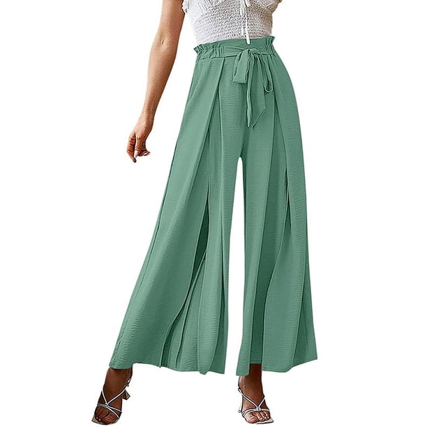 Pantalones anchos plisados de cintura alta con lazo sueltos de primavera y verano con cinturón