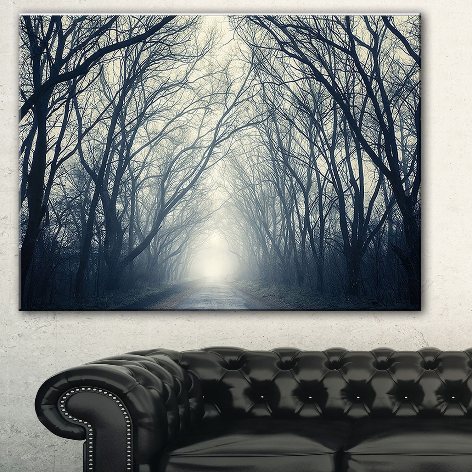 Design Art Dark Autumn Forest in Fog Modern Photography Canvas Print