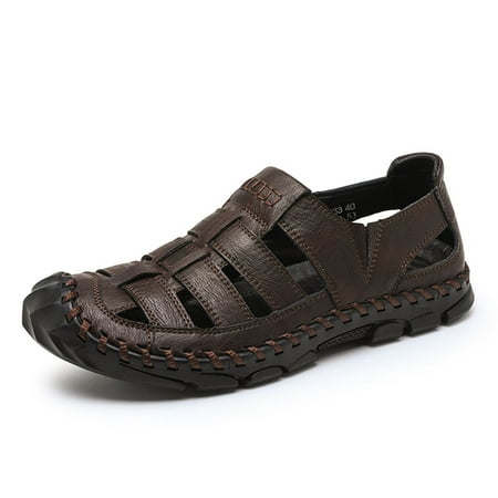 

Lopsie STREAMNATURE Mens Closed Toe Sandals Sport Sandals Casual Leather Handmade Sandals Adjustable Fisherman Beach Sandals For Outdoor Walking Driving Dark Brown
