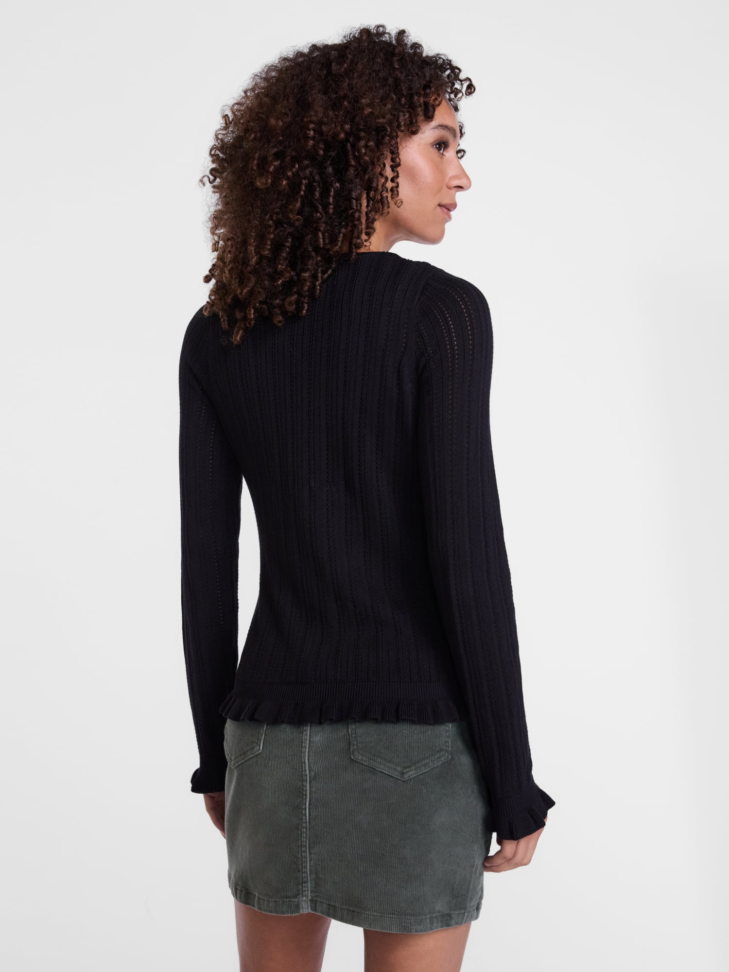 Scenario Women's Eyelet Tie Front Cardigan, Lightweight, Sizes XS-XXXL