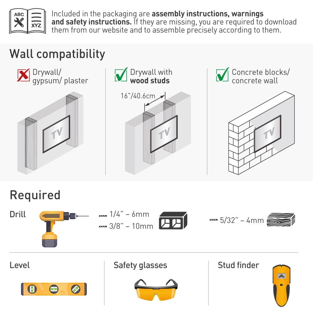 Barkan Fixed TV Wall Mount 110 lbs Black Very Low Profile Extra Stable 2 Year Warranty