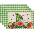 thumbnail image 1 of Watercolor Watermelon Gnomes Placemats Set of 4,Green Buffalo Check Plaid Rectangular Linen Kitchen Mats Summer Seasonal Place Mat 12 x 18 Inch for Kitchen Dining Table Decor, 1 of 6