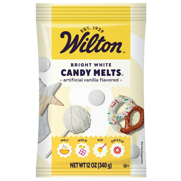 Wilton Bright White Candy Melts Vanilla-Flavored 12oz. Bag for Baking & Candy Making Wafer Chips pack of 1