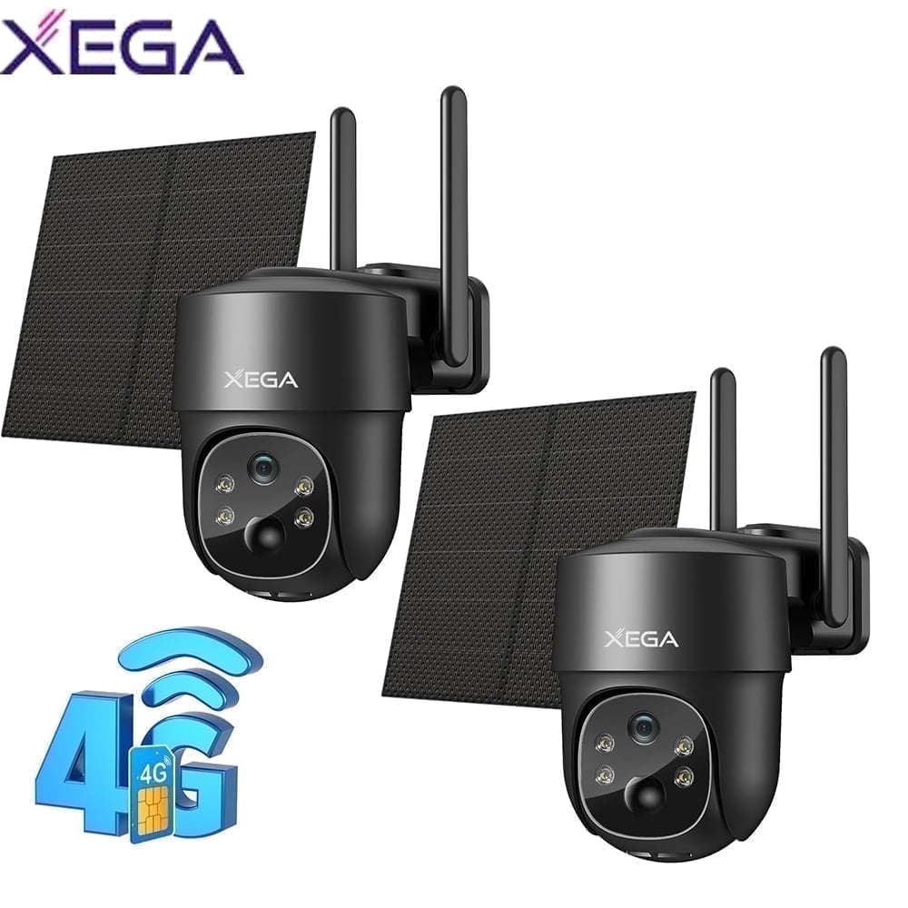 Xega XG-02-US4G-P2 2K HD 2-Channel 3MP PTZ Surveillance Camera with SIM Card, Other, 2-Pack