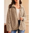 thumbnail image 4 of Women's Quilted Jacket Casual Winter Open Front Button Down Puffer Coat Outwear Cardigan Khaki L, 4 of 8