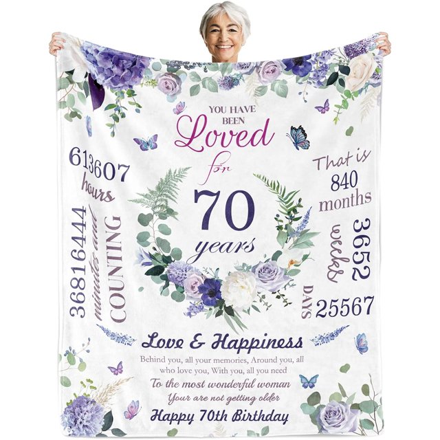 LHSHID 70th Birthday Gifts for Women 70th Birthday Gifts for Her Birthday Blanket Birthday Gifts Ideas for Grandma Mom Sister Wife Friend Aunt Soft Blanket 60"x80"