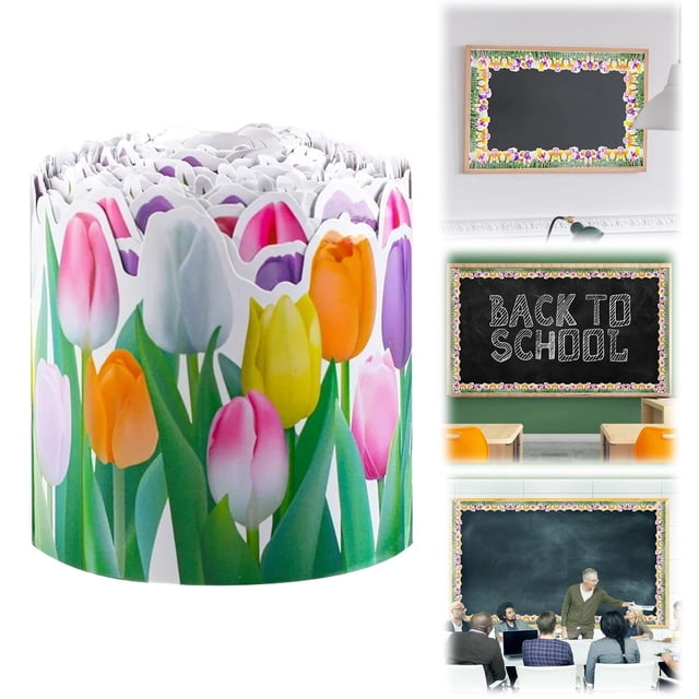 AKEGAMN Colorful Bulletin Board Border Paper Shape Die Cut Trim Border Roll For Spring Floral Classroom Chalkboard School Wall Decor Crafts Suitable for many occasions: Suitable for spring and other