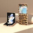 thumbnail image 3 of ELEHOLD Case for Samsung Galaxy Z Flip 5 2023, Slim Fashion Design Luxury Leopard Print PU Leather Plating TPU Shockproof Phone Case for Samsung Galaxy Z Flip 5 5G,Gold Leopard, 3 of 6