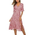 thumbnail image 1 of Fshaion Robe d'Été pour Femmes 2024 Grande Taille Robe Décontractée Imprimée Col en V Manches Courtes Robe Ample Liquidation Moins de 10!, 1 of 5