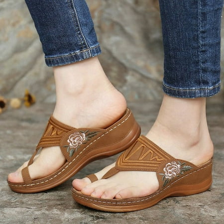 

HOMBOM Summer Slippers For Women Women s Orthopedic Sandals Wedge Flip-flops Outer Beach Sandals Comfortable Shoes With Ergonomic Soles