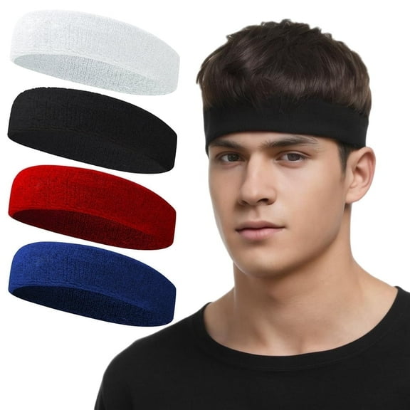 Tennis Headband Sweat Bands For Men Women,Workout Sweatbands Moisture Wicking Absorbent Head Bands For Teenagers Students,Stretch No Slip Men's Headbands For Yoga Running Sports Hiking 4pcs