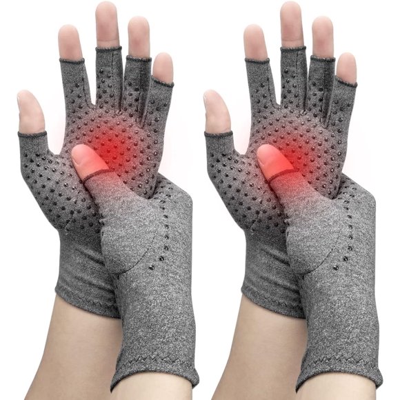 AIGIA 2 Pairs Compression Gloves for Hand Arthritis, Rheumatoid, Osteoarthritis, Carpal Tunnel Pain for Women & Men, Anti-Slip Glue dot Gloves for Work