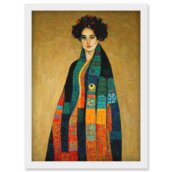 Gustav Klimt Inspired Female Portrait Woman Artwork Framed Wall Art Print A4