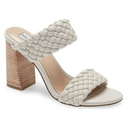 Steve Madden Tielo Woven Bone Texture Straps Chic Slide Stacked Heeled Sandal (7, BONE)