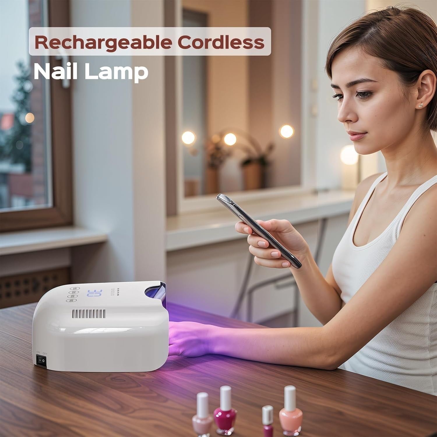Cordless Rechargeable UV Nail Lamp - UV Light for Gel Nails with Metallic Reflector & Metal Base, 54W Portable Wireless LED Nail Dryer, Professional Fast Charger Curing Lamp for Salon