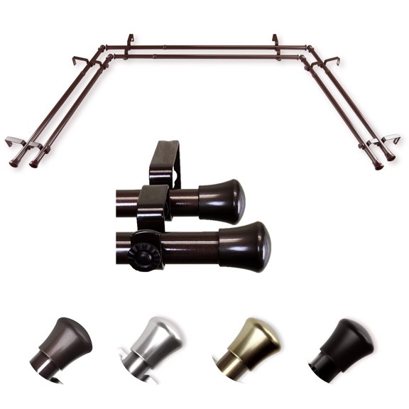 Domovina 13/16" Bay Window Double Curtain Rod-Color:Cocoa,Size:78-144"