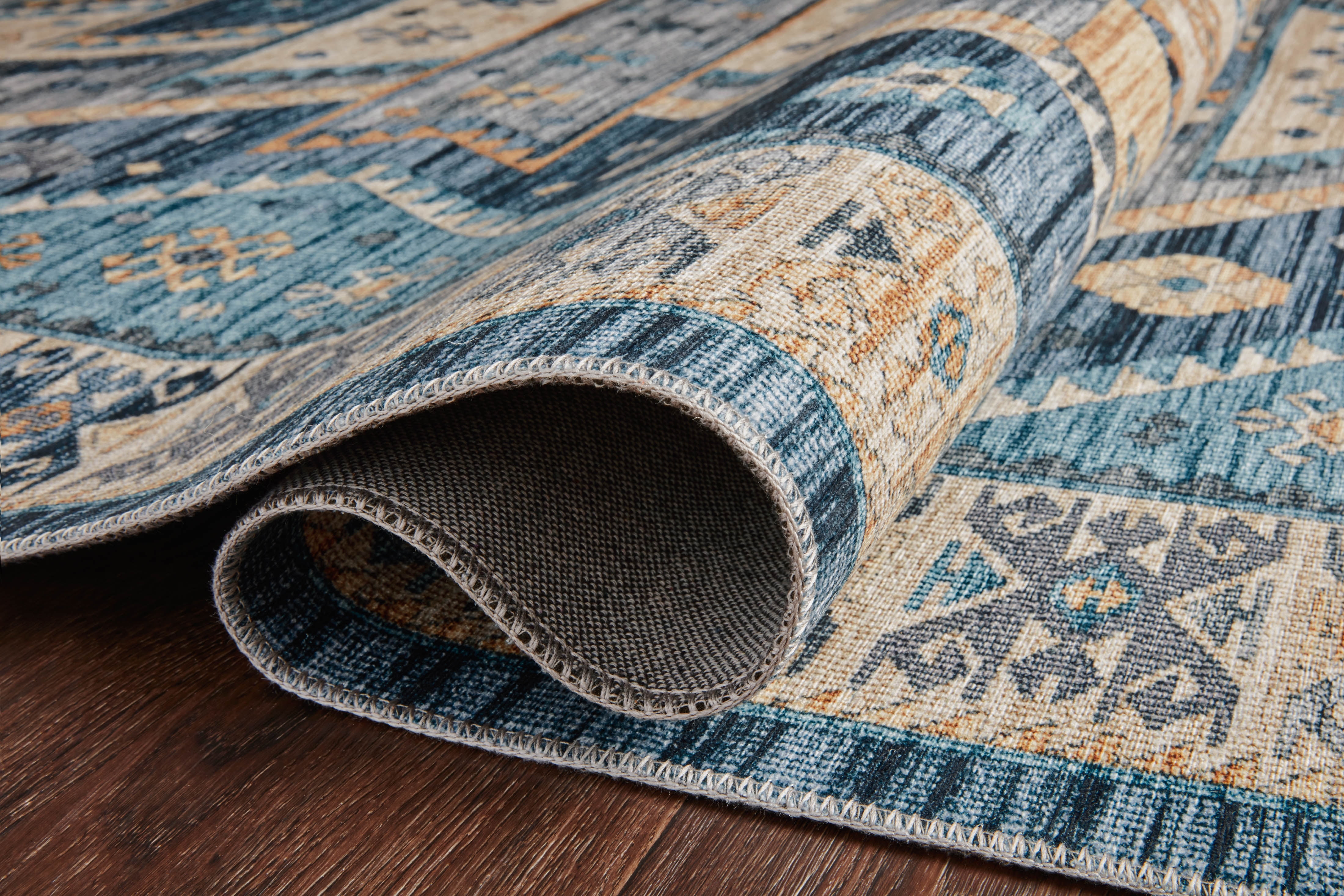 Turkish & Persian Kilim-Style Zion Ocean, Gold 3-6" x 5-6" Area Rug