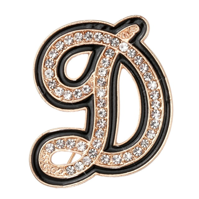 Pines de broche de letra de rhinestone Uxcell, broches de letra inicial D, pin de solapa de cristal metálico del alfabeto A-Z, tono dorado