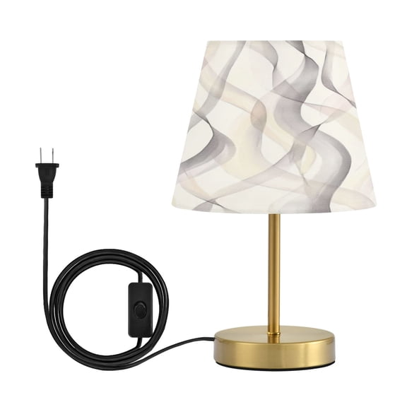 Modern Minimalist Cone Desk Lamp Antique Bronze Base & Linen Shade Bedside Table Lamp for Bedroom Living Room, Office, Dorm Pastel Thin Lines Medium