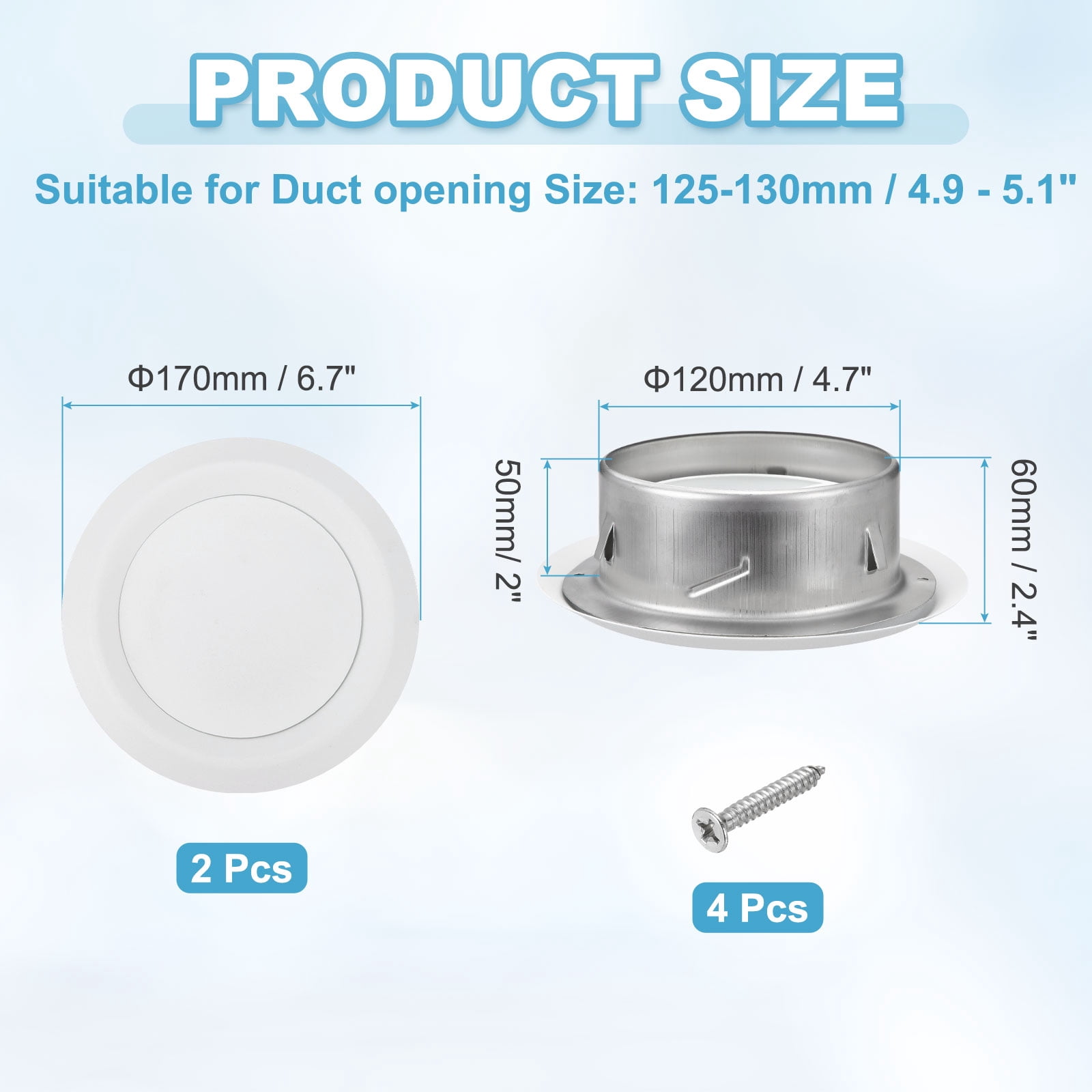 Uxcell 2Set 5 Inch Round Ceiling Diffuser, 304 Stainless Steel Adjustable Wall Air Vent Diffuser Vent Duct Cover Exhaust Supply for Kitchen Bathroom Garage, White