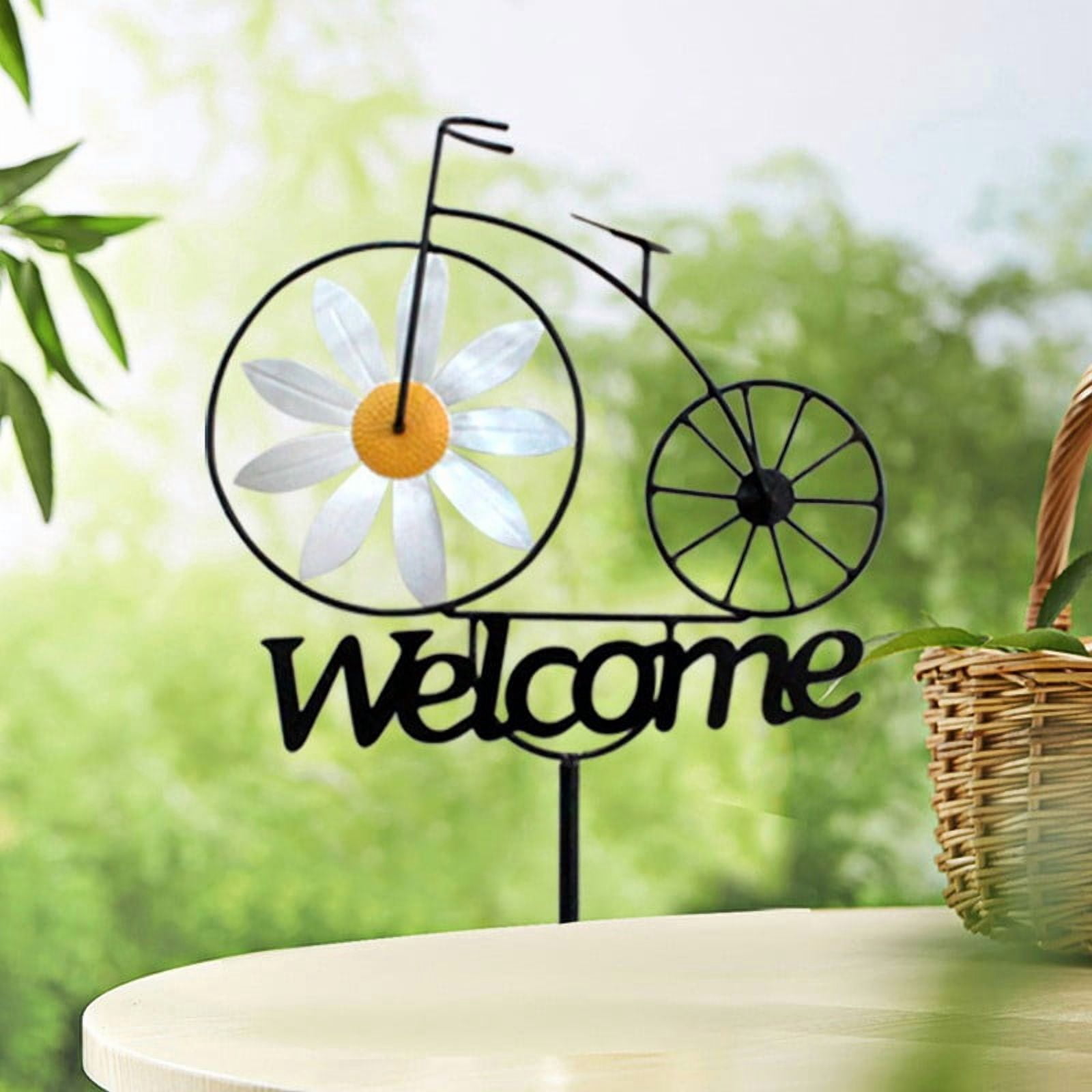 Garden Windmill Spinners Whimsical Summer Dasiy Flower Welcome Stake Figurine Sculpture Weather-Resistant Outdoor Floral Art Sign for Yard Patio Lawn Decor