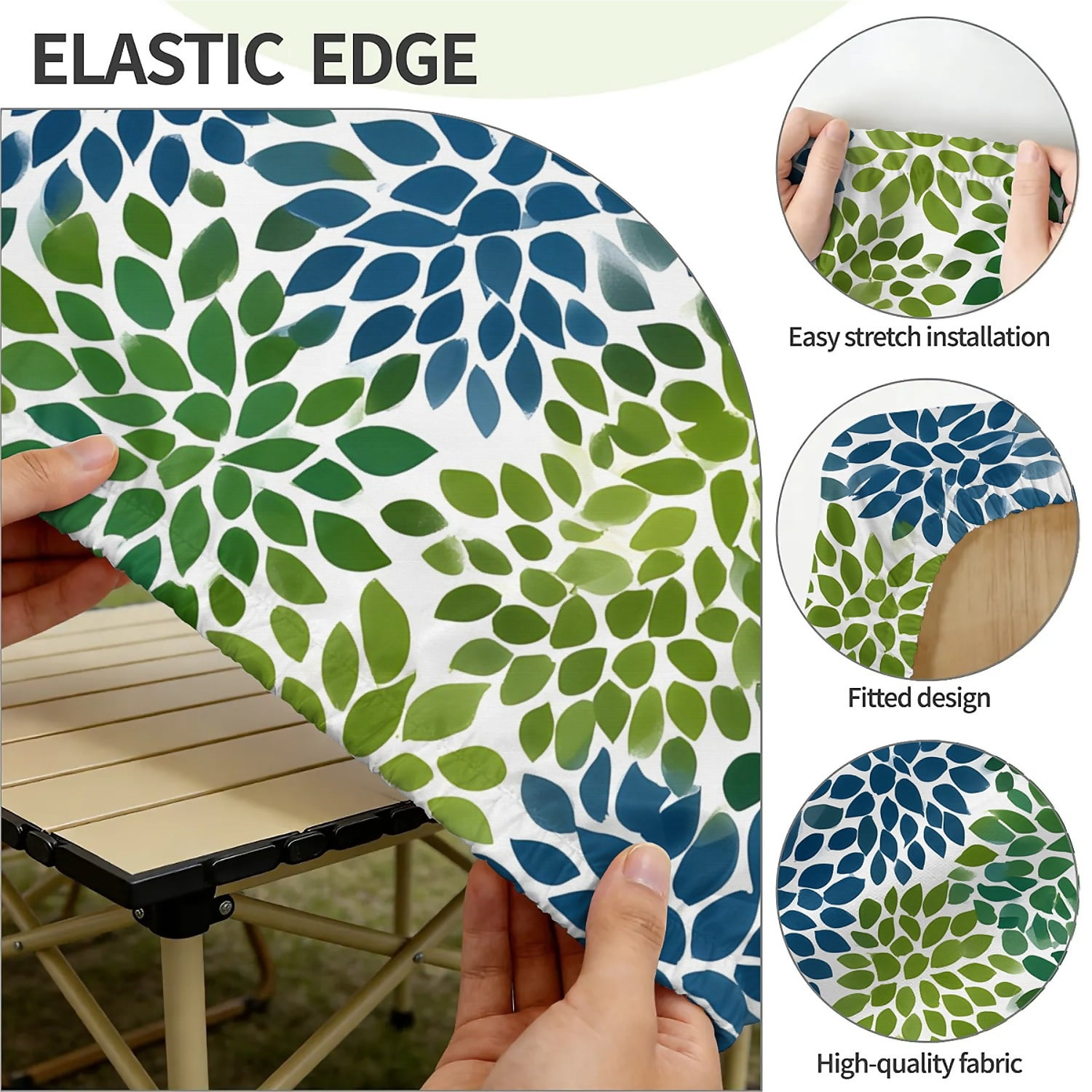 Rectangle Outdoor Tablecloth with Umbrella Hole and Zipper Waterproof Rectangle Fitted Tablecloth with Elastic Edge, Wipeable Outdoor Table Cover for Patio, Garden, Picnic