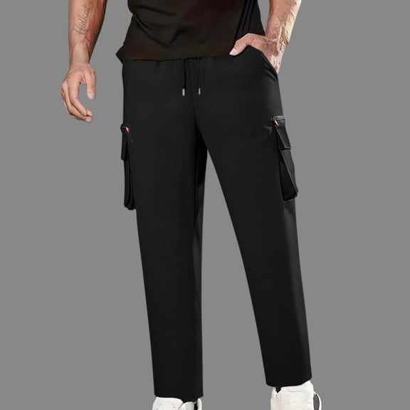 Blmnix Low Rise Men Pants Baggy Hiking Pants Cargo Carpenter Pants Jean Black Cropped Straight-Leg Mens Pants Casual,XXL