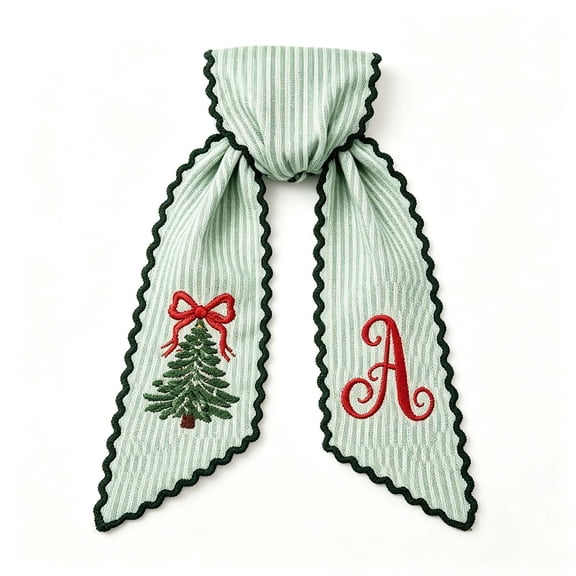 Christmas Ribbon Wreath Sash for Front Door, Custom Sash with Embroidery, Christmas Wreath Sash with Red Lettering Striped Fabric, Home Decor for Front Door, Holiday(A)