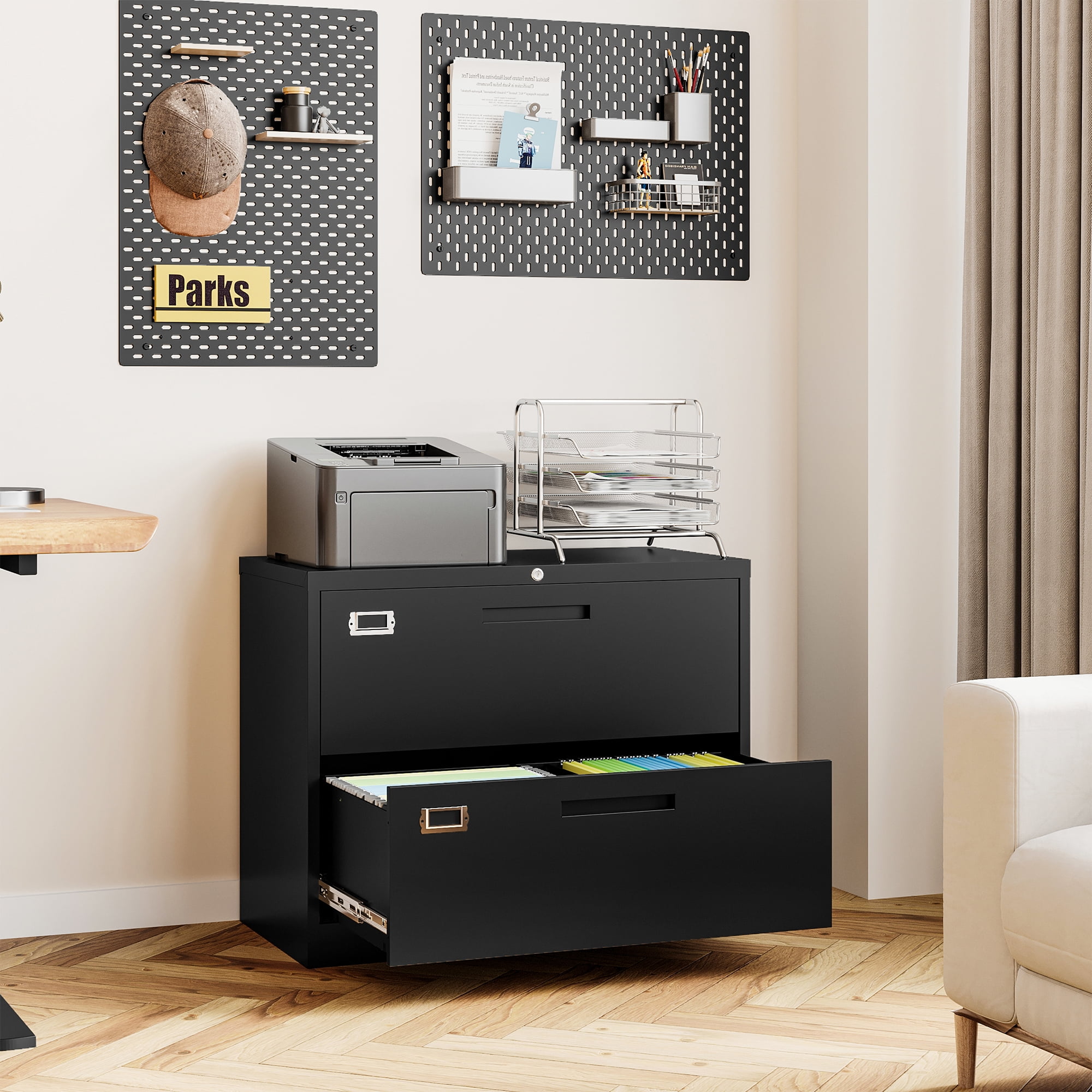 AUHUP 2 Drawer File Cabinet with Lock, Metal Lateral Filing Storage Cabinet Fits Letter/Legal/F4/A4 Size, File Cabinets for Home Office (Black-Assembly Required)