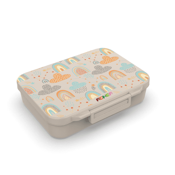 Aohea Rainbow Print 4-Compartment Leakproof Bento Box, Reusable Food-Grade Lunch Container, Microwave Safe Meal Prep Kit