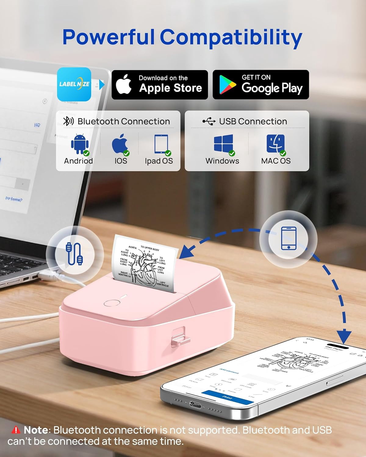 PM260 Label Maker Machine with Tape, 2 Inch Label Tape Maker Bluetooth Label Printer, Inkless Portable Label Maker, Pink