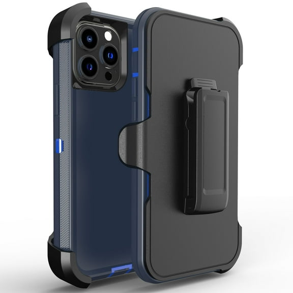 Hotpom for iPhone 13 Pro Max Case Heavy Duty Shockproof Dust/ Drop Proof Full Body Protection Women Men universal Phone Cover with Black Belt Clip, Blue/Dark Blue