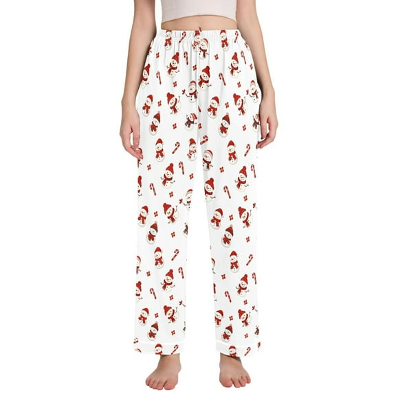 joogoo Women Snowman Candy Cane Pajamas Pants Lounge Bottoms Pjs with Pockets M