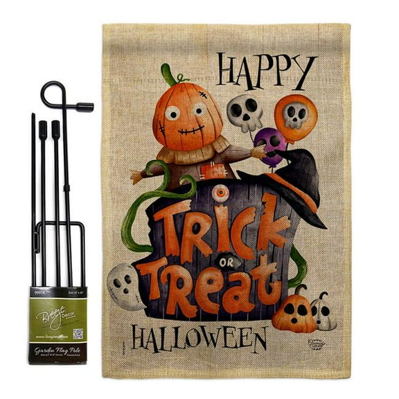 Ornament Collection GS190172-DB Trick or Treat Day Falltime Halloween 13 x 18.5. in. Double-Sided Decorative Vertical House Garden Flag Set for Decoration Banner Yard Gift