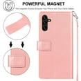 thumbnail image 4 of Wallet Case for Samsung Galaxy S22 Series, 5 Card Slots Protective Case Magnetic Closure Zipper Pocket Handbag PU Leather Flip Folio Case with Wrist Strap TPU Kickstand Full Protection Cover, 4 of 18