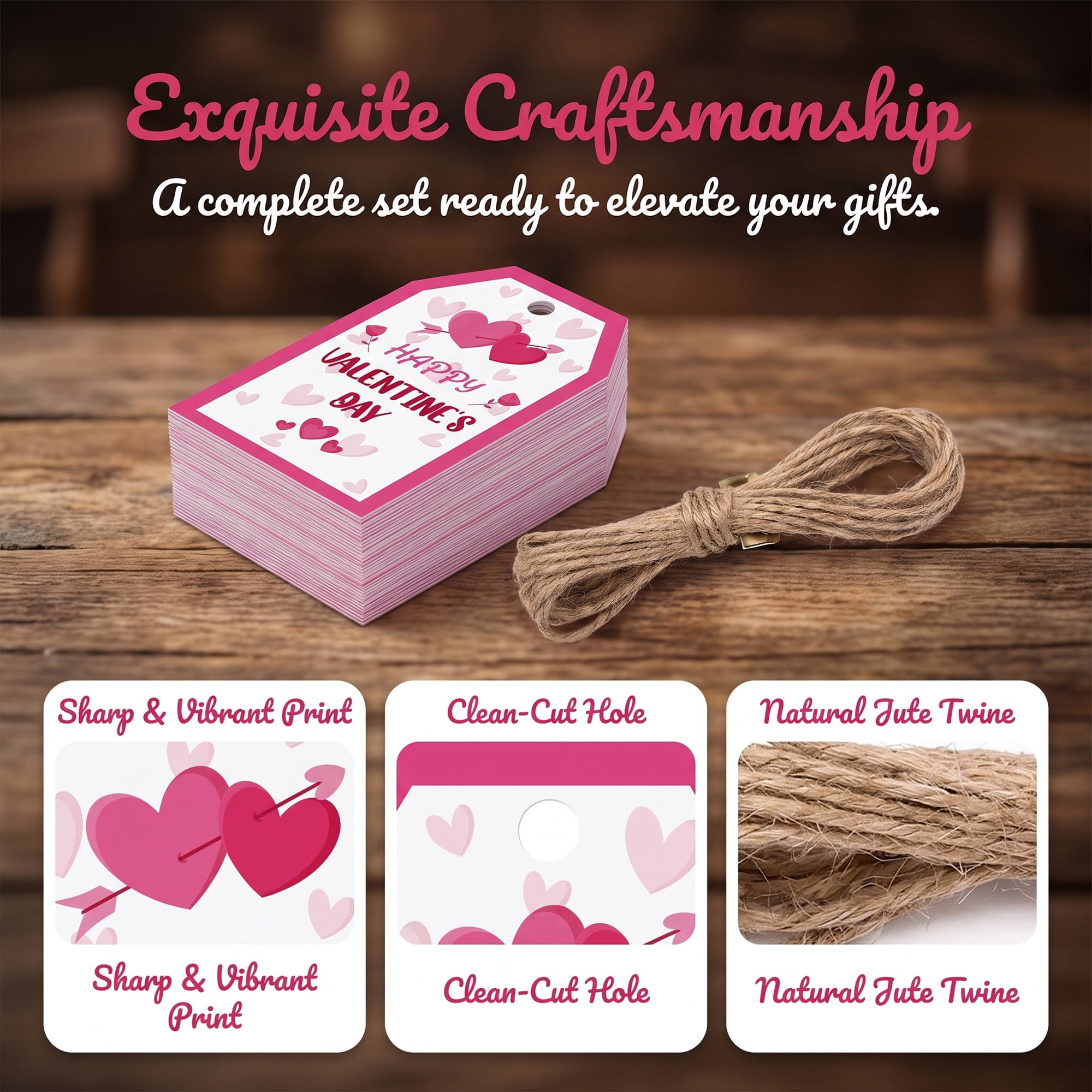 Unique Bargains Gift Tags with Twine for Present Wrapping and Crafting Linked Hearts 2" x 3.1"