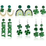 Bavsenic Spiritlele 6 Pairs St Patrick's Day Earrings Green Shamrock Dangle Drop Earrings Irish Holiday Earrings Bulk for Women Girls