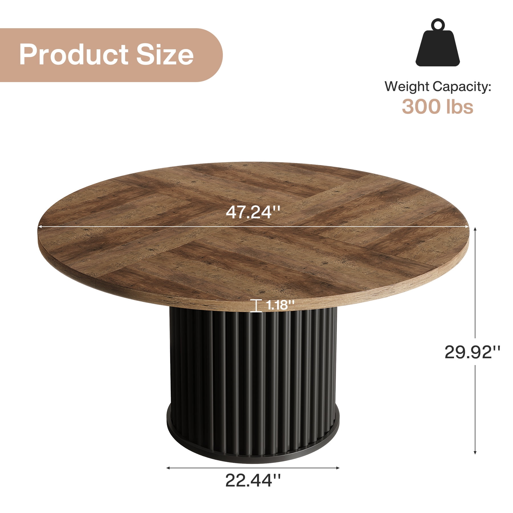 Tribesigns Round Dining Table for 4-6 People, 47.24-Inch Circle Wood Kitchen Table with Sturdy Fluted Metal Base, Modern Dining Room Furniture