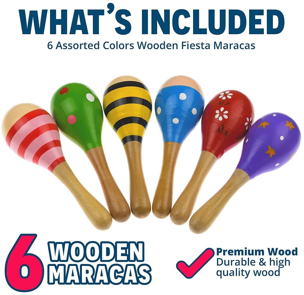 Educational MaracasWooden Fiesta MaracasPack of 6 Assorted Colors and