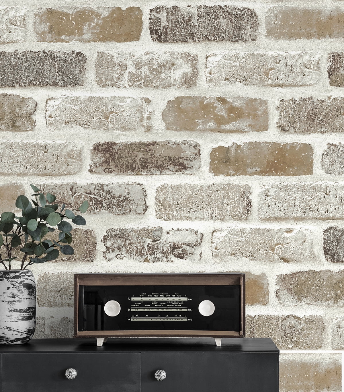 NextWall Tanned Leather & Pewter Washed Brick Peel and Stick Removable Wallpaper