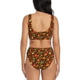 thumbnail image 3 of Kdxio Autumn Leaves Print Women's 2 Piece High Waisted Wrap Spaghetti Strap Summer Swimsuit Bikini Set-Large, 3 of 7