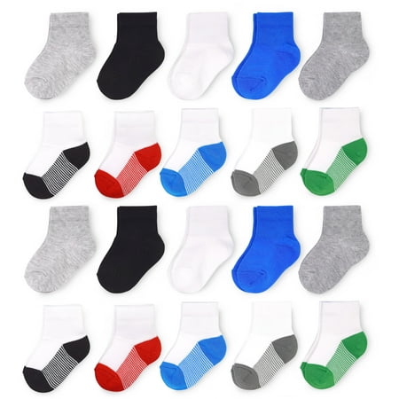 Fruit of the Loom Baby and Toddler Boys Ankle Socks, 20-Pack