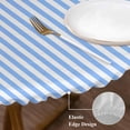 thumbnail image 3 of Blue White Stripe Round Tablecloth, Fitted Table Cover with Elastic for 55"-60" Round Tables, Modern Minimalist Geometric Striped Table Cloth Outdoor Indoor Dinning Party Waterproof Tablecloths, 3 of 7
