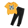 thumbnail image 3 of CYRBOKO Toddler Girls Outfit Sets, Printed Short Sleeve Casual Elastic Waist T-Shirts and Pants Orange Size 2-3 T, 3 of 5
