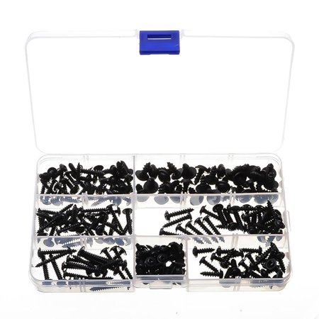 

210PCS Screws Set Black Crossing Zinc Plated Steel Rustproof Screws Kit of 7 Sizes High Hardness Self-tapping Screws Accessory with Storage Box for Industry