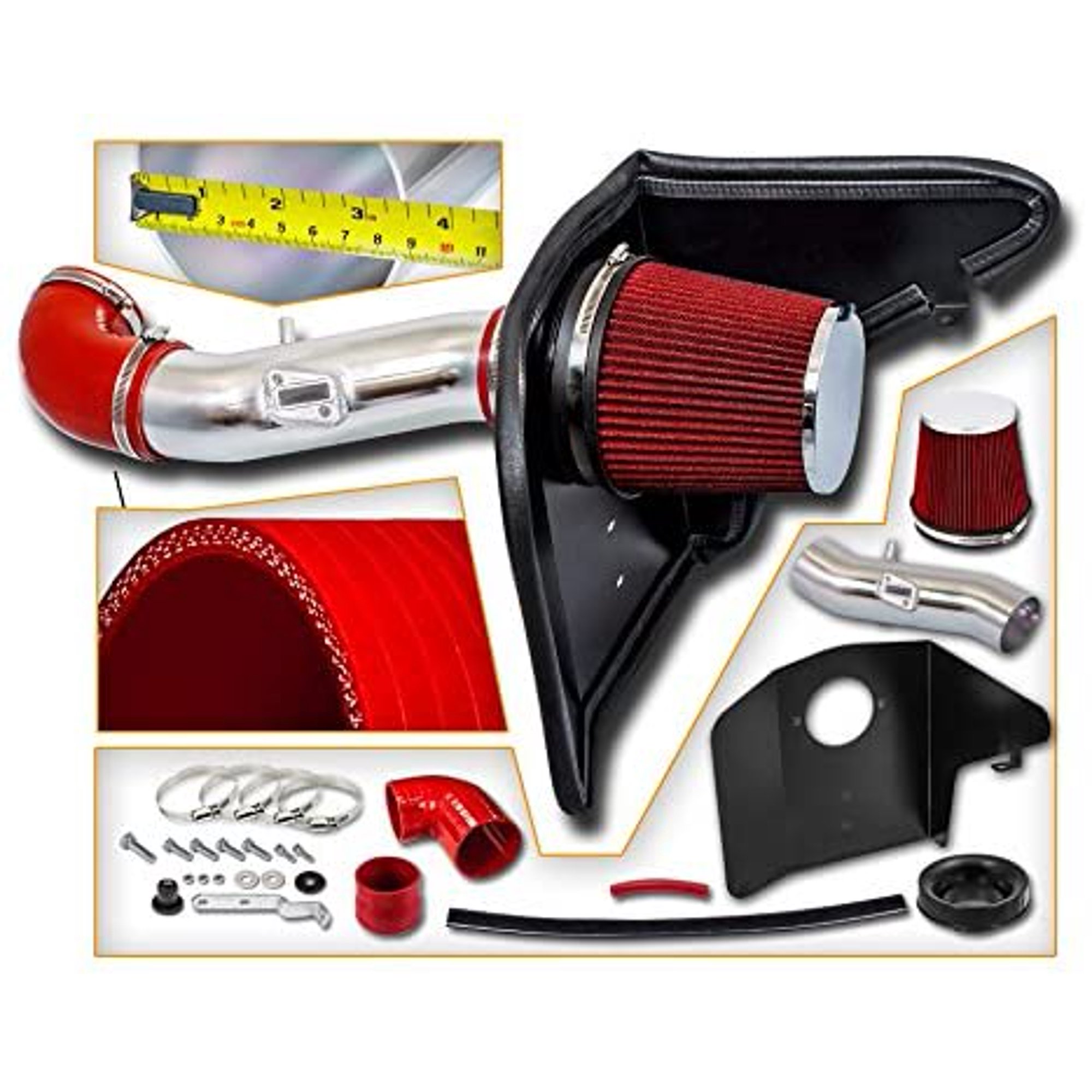Cold Air Intake System with Heat Shield Kit + Filter Combo RED Compatible  For 12-15 Chevy Camaro V6 3.6L - Walmart.com