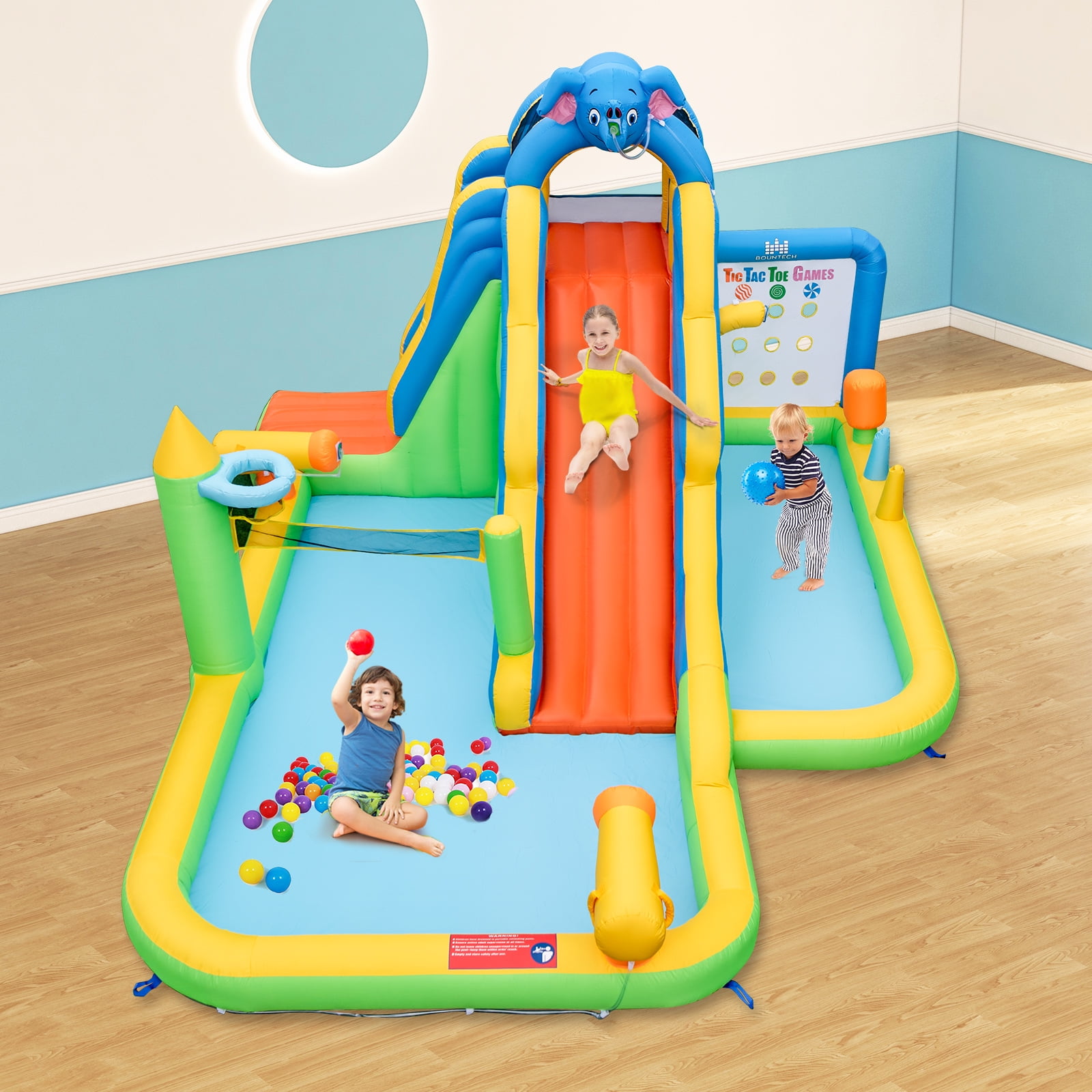 Topbuy Inflatable Water Slide 9-in-1 Blow-up Water Park for Kids with Splash Pool Climbing Wall Water Guns Basketball Toss