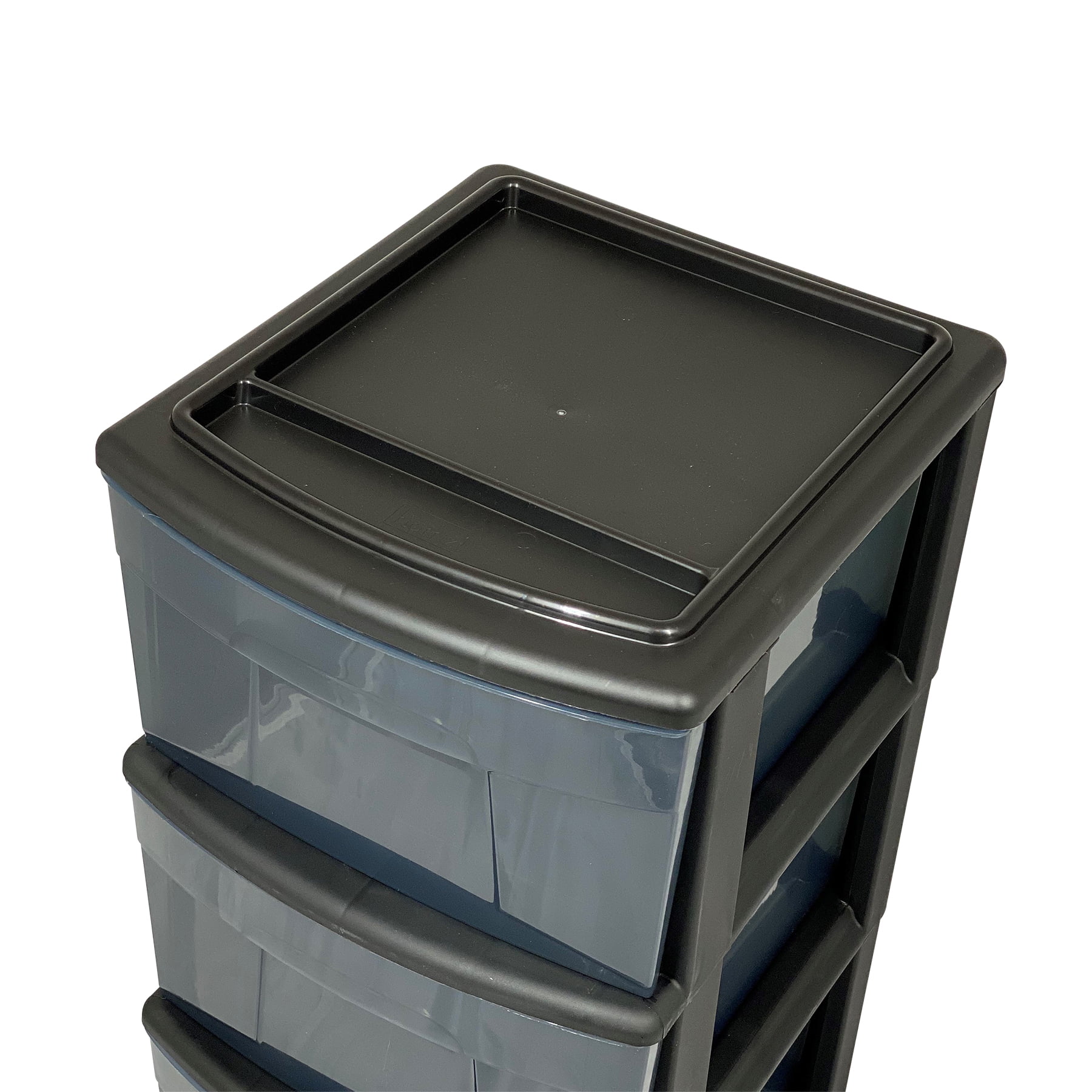 Homz 25" Tall Solid Plastic 3 Drawer Wheeled Home Storage Organizer Cart Black 
